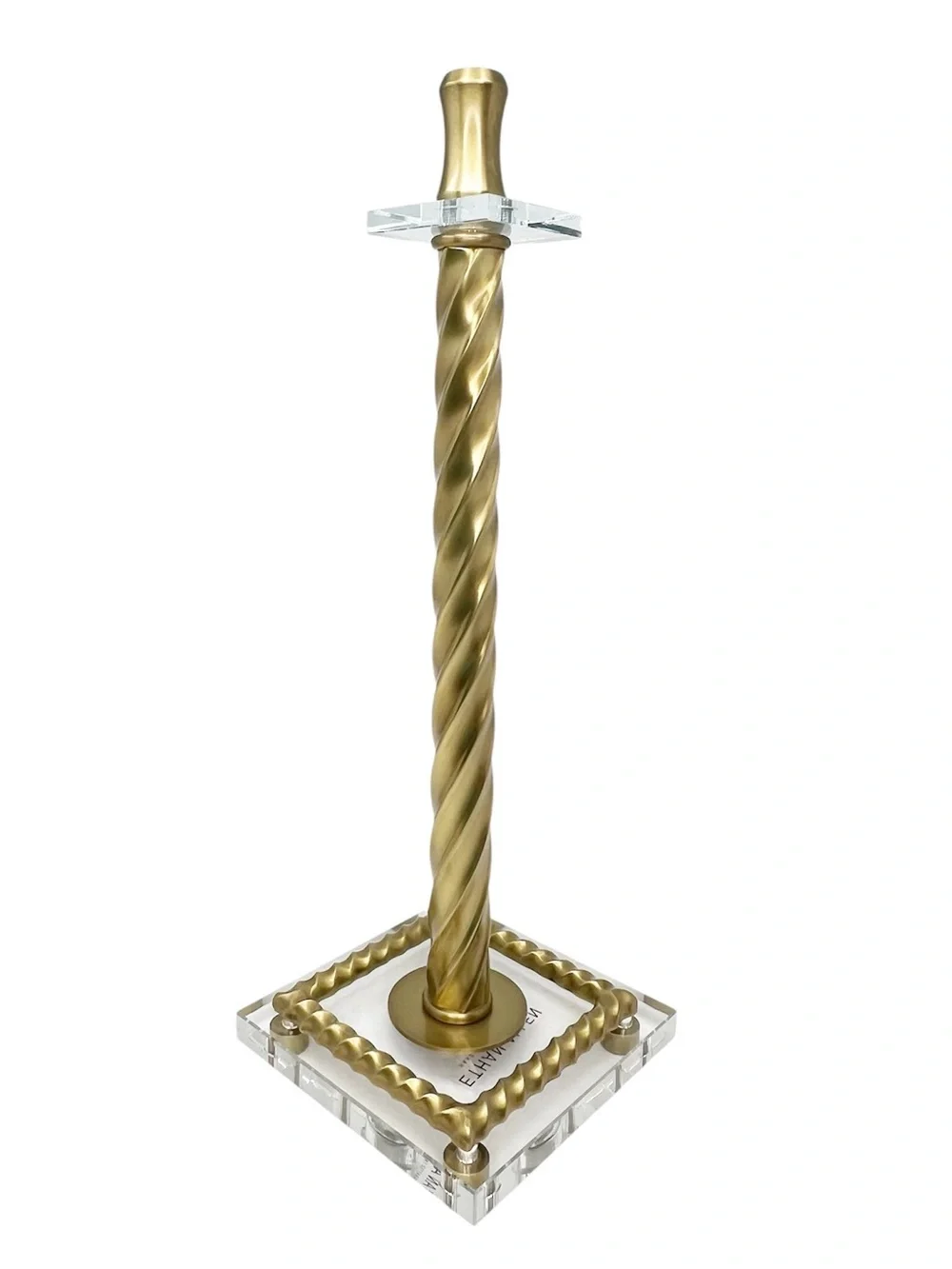 Ethan Allen 18” Tall Brass & Acrylic Candlestick Holder Spiral/Twisted Stem EUC